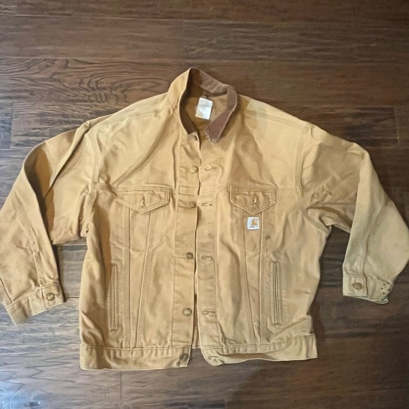 Carhartt Detroit Jacket Large Brown Canvas Buttons USA 80s Vtg Not‎ Lined XL